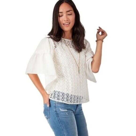 STELLA & DOT Gertie Crochet Eyelet Lace Blouse Boho Top White Sz L - Picture 12 of 12